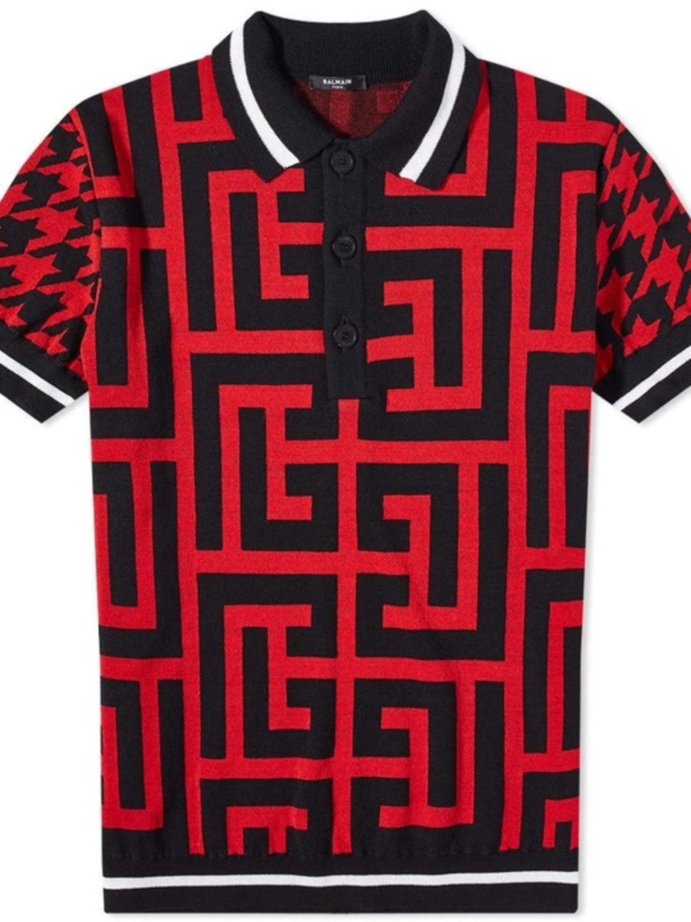 Balmain Black & Red Maze Pattern Polo